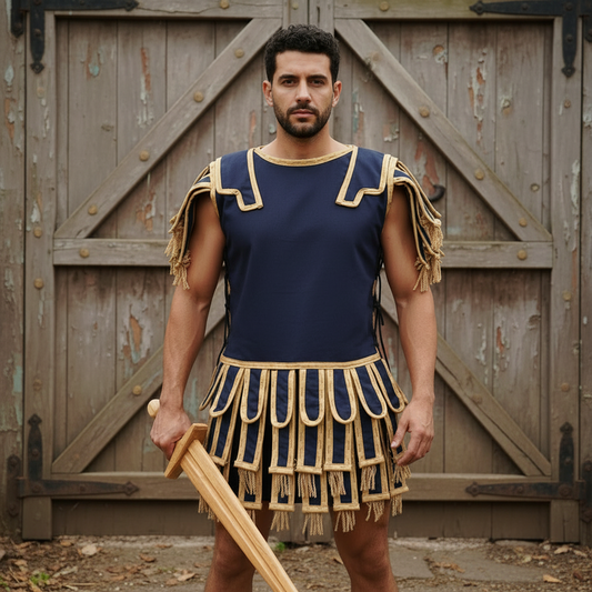 Roman Subarmalis – White Gold Gladiator Tunic, Roman Warrior Costume,