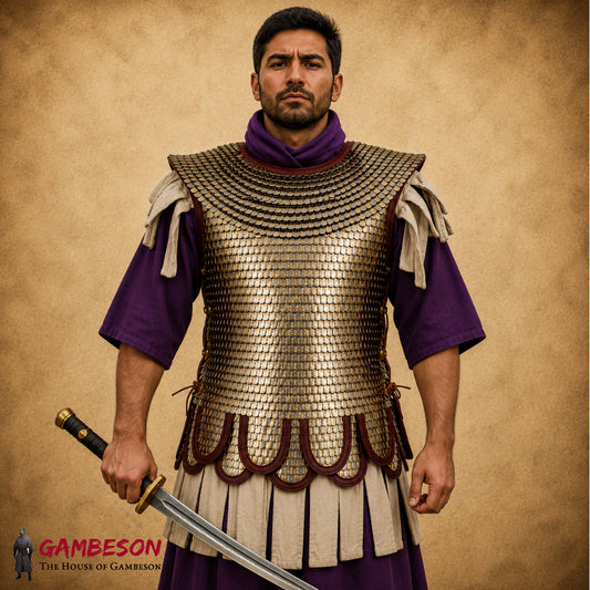 Handcrafted Roman Lorica Squamata Brass Scale Armour with Mixed Pteruges (15x25 MM)