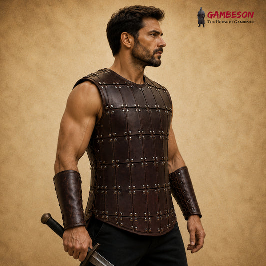 Handcrafted Brown Leather Brigandine Armor – Medieval Torso Protection for LARP, SCA & Reenactment