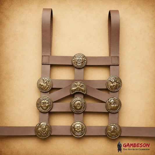 Roman Officer Phalera Belt – Handmade Brass & Leather Reenactment Armor Belt for Roman Soldiers