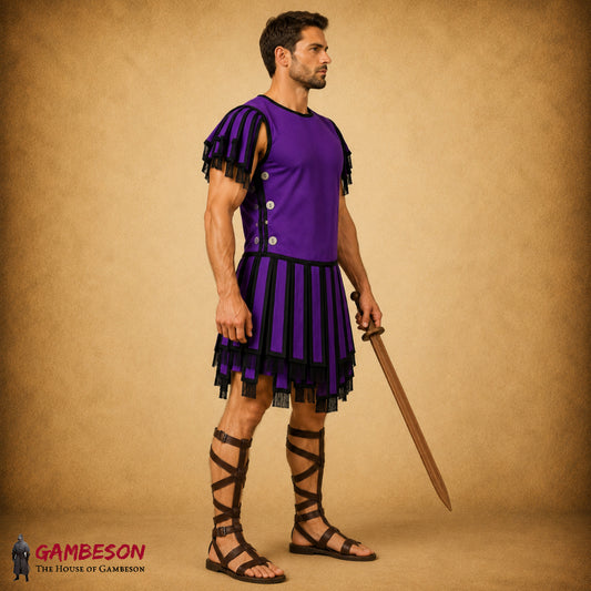 Roman Subarmalis – Purple with Black Trim Roman Soldier Costume | Ancient Gladiator Military Tunic Armor for LARP & Cosplay