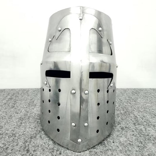 Crusader Knight Templar Helmet – Medieval Armor with Display Stand