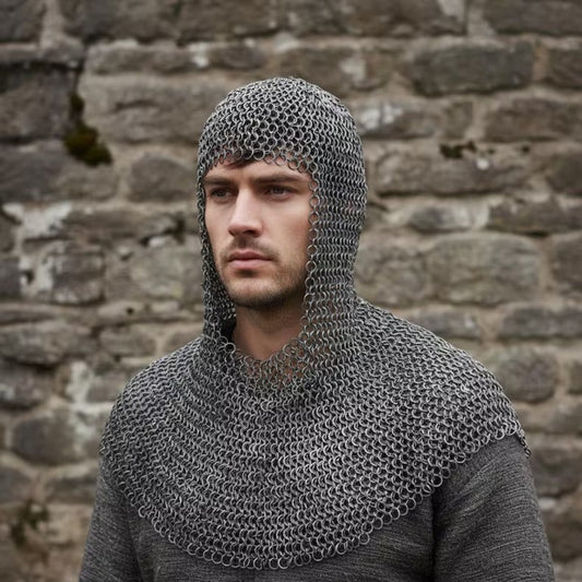 Medieval Chainmail Coif : 9MM Riveted Mild Steel Armor Hood