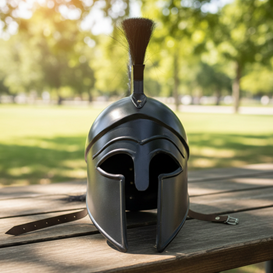 Greek Corinthian Helmet Replica | Medieval Armor with Wooden Stand