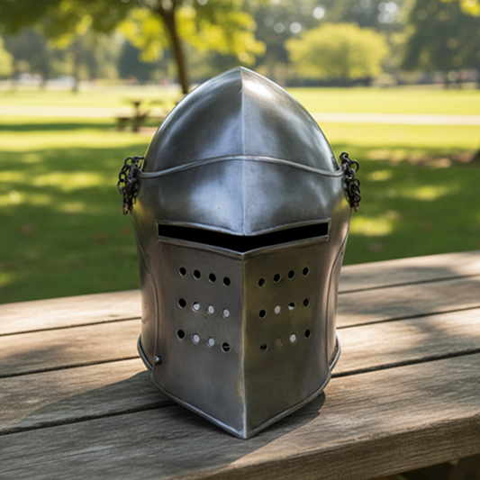 Medieval Barbute Helmet – Barbuta Armor Helm for Reenactment & Cosplay with stand