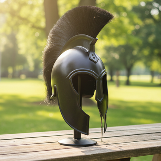 Medieval Achilles Troy Black Helmet – Trojan Warrior Greek Armor Helm with Free Wooden Stand