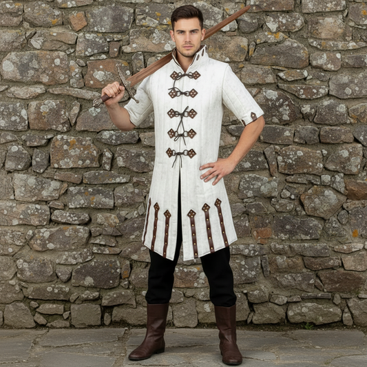 Medieval Blue Gambeson – Padded Armor Coat with Leather Closures for LARP & Ren Faire