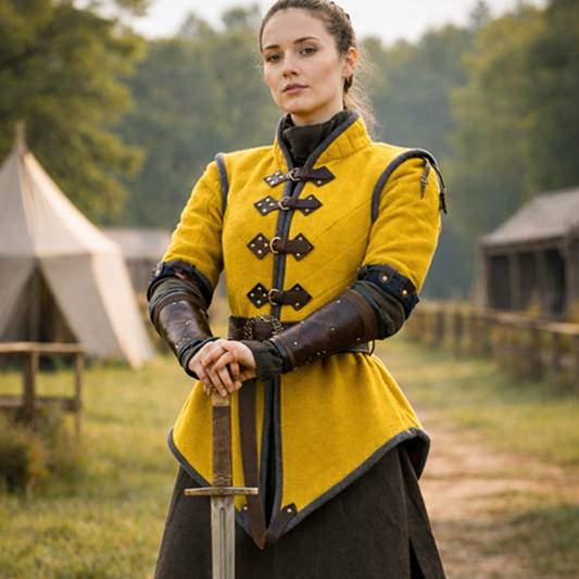 Medieval Gambeson Padded Armor with Leather Trim, Viking LARP Costume, Renaissance Jacket, Reenactment Gear