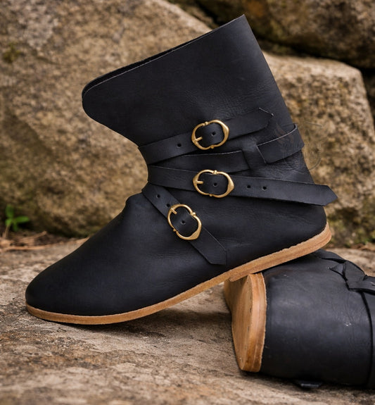 Late Medieval leather Boots Buckle Ren Fairs Costume shoes