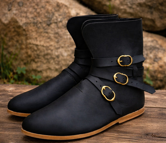Late Medieval leather Boots Buckle Ren Fairs Costume shoes