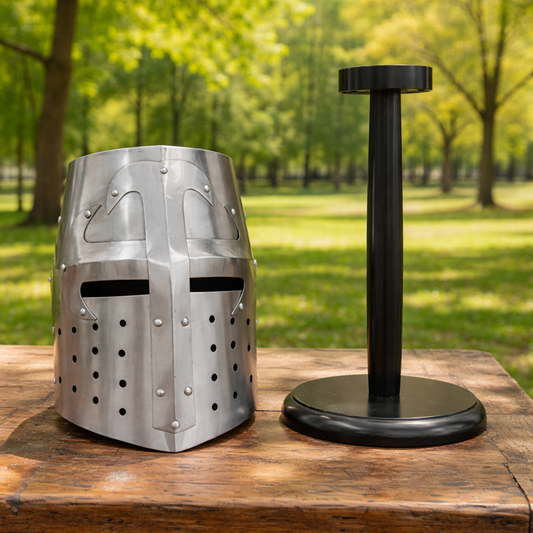 Crusader Knight Templar Helmet – Medieval Armor with Display Stand