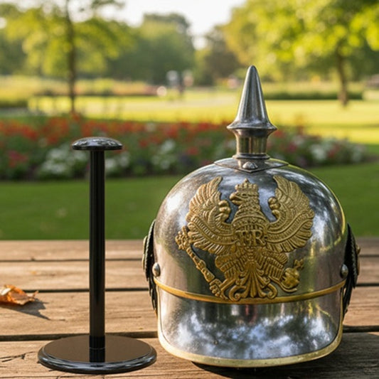 German Pickelhaube Helmet With wooden Stand,