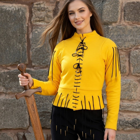 Yellow Lace-Up Medieval Archer Top , Ren faire Gambeson