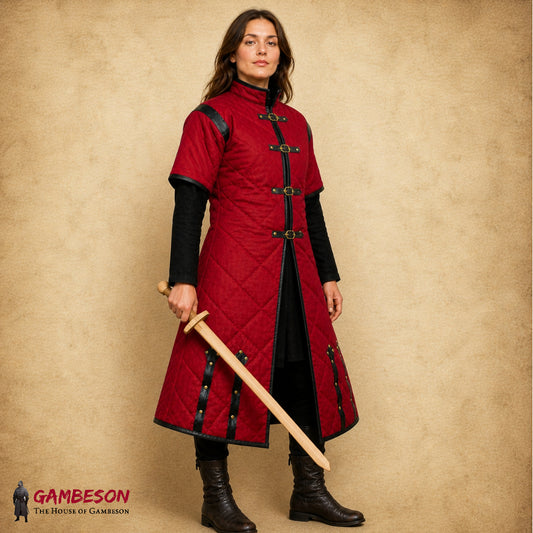 Medieval Gambeson with Black Leather Accents – Perfect for Ren Faire & LARP