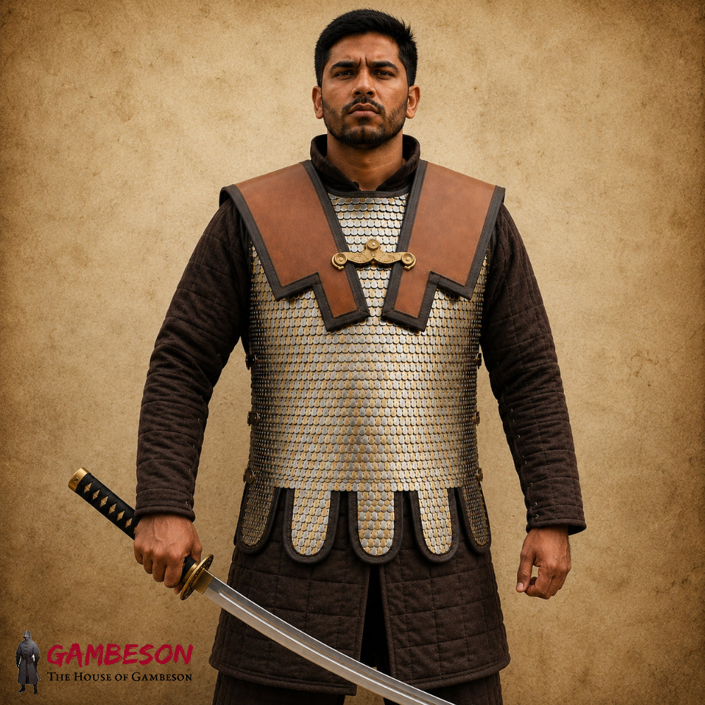Roman Legionary Lorica Squamata Armor Replica with Brass Scales, Doubler & Pteruges