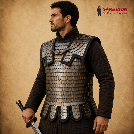 Roman Brass Lorica Squamata Armor with Mixed Tinned Scales – SCA & LARP Body Armor