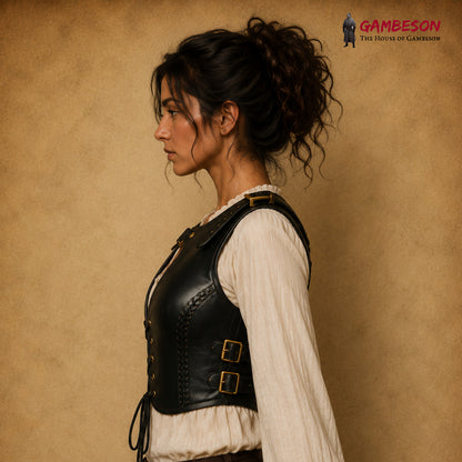Handcrafted Black Leather Shieldmaiden Armor – Viking LARP Breastplate Costume