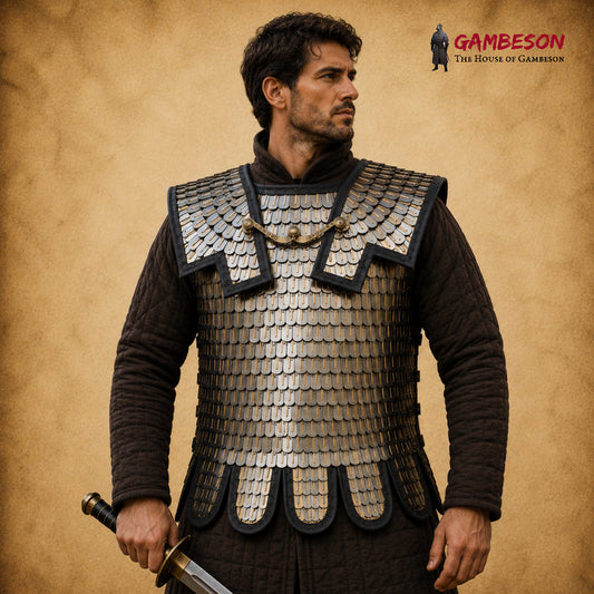 Roman Brass Lorica Squamata Armor with Mixed Tinned Scales – SCA & LARP Body Armor
