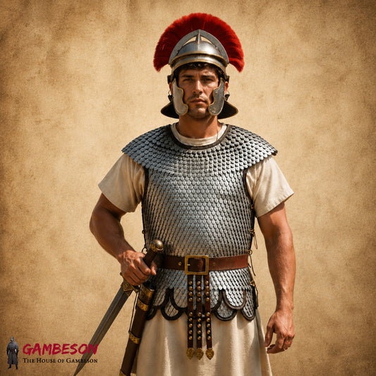 Roman Leaf Scale Squamata Armor in Tinned Brass with Double Pteruges