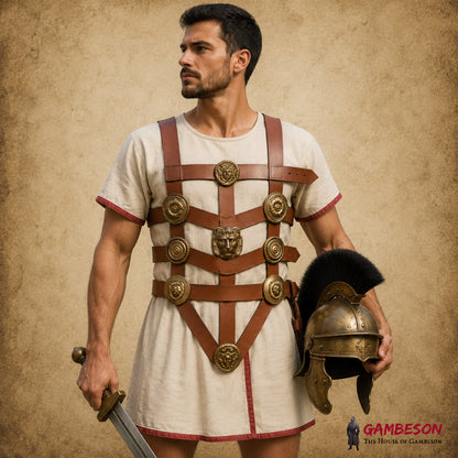Roman Phalera Belt – Brass & Leather Warrior Belt for Roman Soldier Reenactment