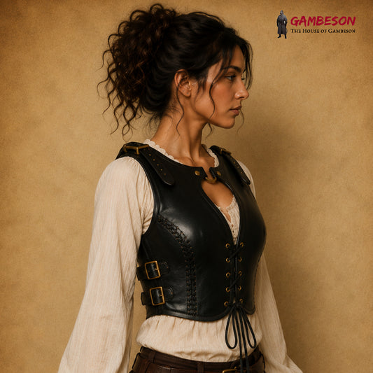 Handcrafted Black Leather Shieldmaiden Armor – Viking LARP Breastplate Costume