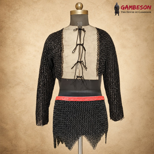 Medieval Chainmail Voider Gambeson with Skirt – 9MM Flat Ring Riveted Washer Armor for LARP & Reenactment