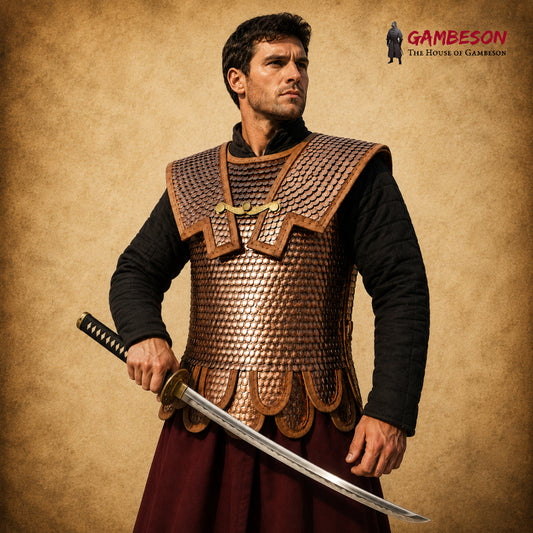 Roman Brass Lorica Squamata Armor with Double Layer & Pteruges – Medieval Halloween Costume (15x25 MM)