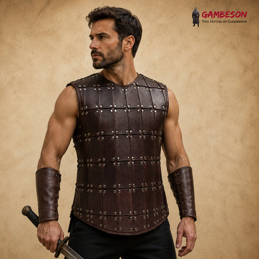 Handcrafted Brown Leather Brigandine Armor – Medieval Torso Protection for LARP, SCA & Reenactment