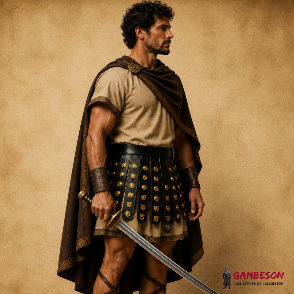Handcrafted Roman Leather Apron Belt – Brass Cingulum Armor for LARP, Reenactment & Cosplay