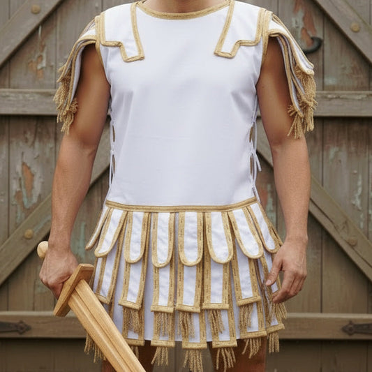 Roman Subarmalis – White Gold Gladiator Tunic, Roman Warrior Costume,