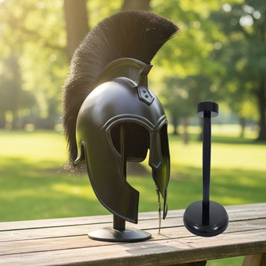 Medieval Achilles Troy Black Helmet – Trojan Warrior Greek Armor Helm with Free Wooden Stand