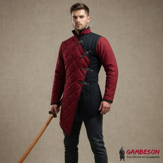 Medieval Cotton Gambeson: Purple & Black Half Sleeves Padded Viking Costume - Halloween events