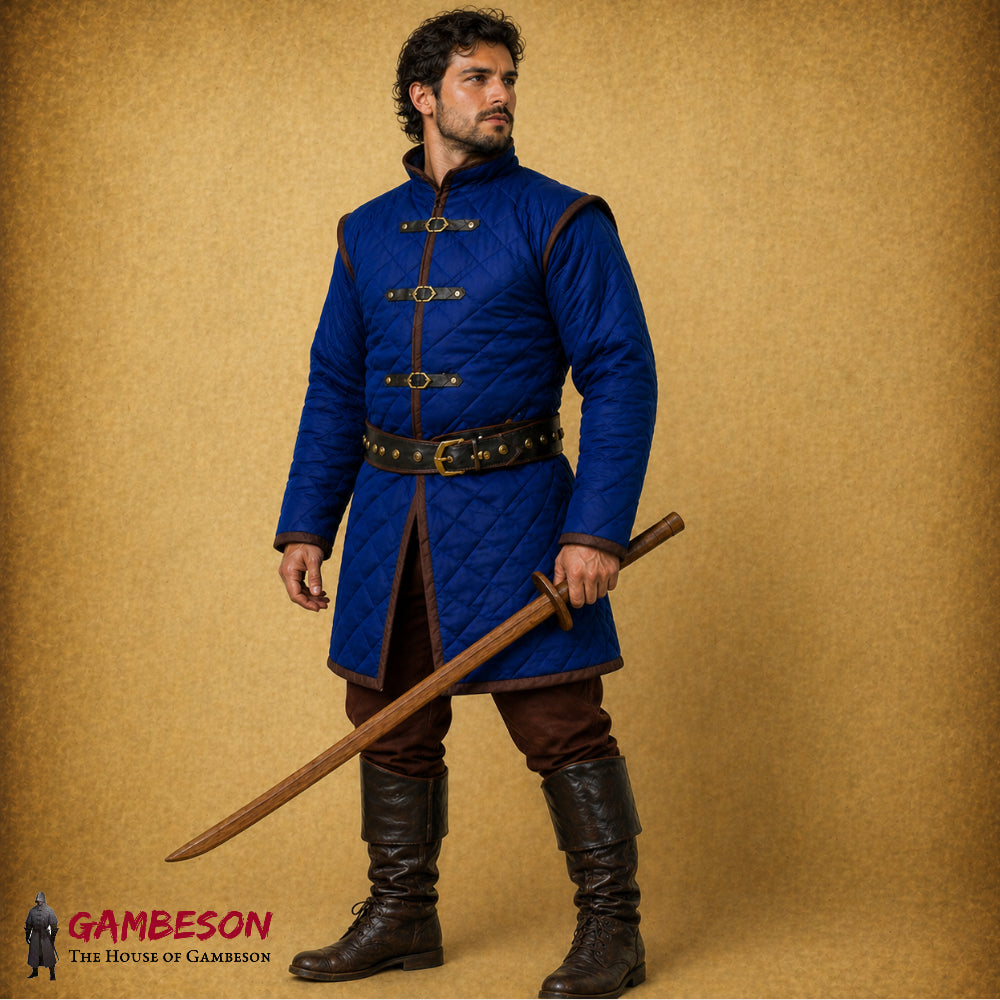 Medieval Gambeson Brown Trim – Full Sleeve Padded Armor Costume