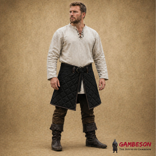 Medieval Cotton Padded Skirt with Brown Leather Trim – Renfaire & LARP Costume