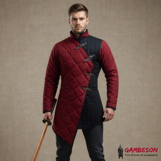 Medieval Cotton Gambeson: Purple & Black Half Sleeves Padded Viking Costume - Halloween events