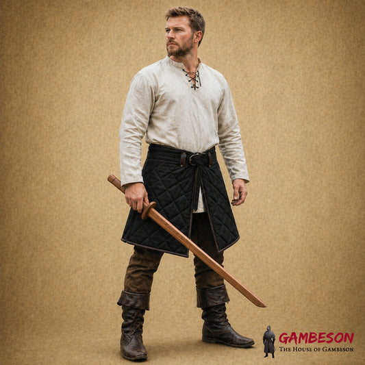 Medieval Cotton Padded Skirt with Brown Leather Trim – Renfaire & LARP Costume