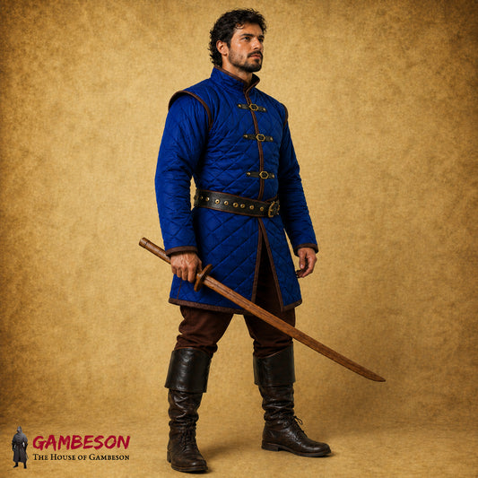 Medieval Gambeson Brown Trim – Full Sleeve Padded Armor Costume
